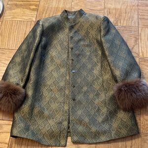 Metallic green silk jacquard jacket